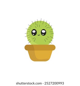 Cute cactus with eyes vector. Cartoon cactus vector icon. The prickly cactus is alive. Cactus face for brand vector. Green succulent.