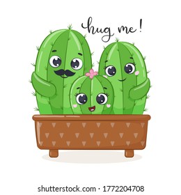 Cute cactus family iilustration. Vector illustration for greeting card, party invitation, fashion clothes t-shirt print.