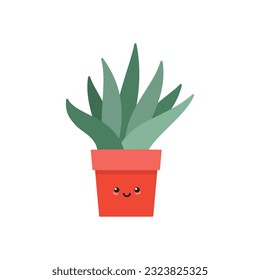 Cute cactus. Flat illustration of a kawaii smiling succulent in a flower pot. Vector 10 EPS.