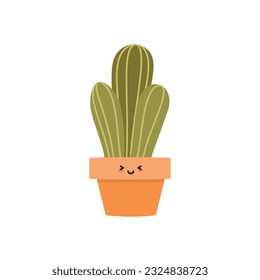 Cute cactus. Flat illustration of a kawaii smiling succulent in a flower pot. Vector 10 EPS.