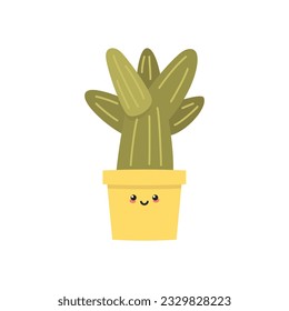 Cute cactus. Flat illustration of a kawaii smiling succulent in a flower pot. Vector 10 EPS.
