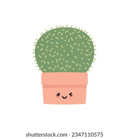 Cute cactus. Flat illustration of a kawaii smiling succulent in a flower pot. Vector 10 EPS.