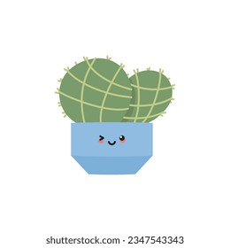 Cute cactus. Flat illustration of a kawaii smiling succulent in a flower pot. Vector 10 EPS.