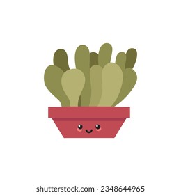 Cute cactus. Flat illustration of a kawaii smiling succulent in a flower pot. Vector 10 EPS.