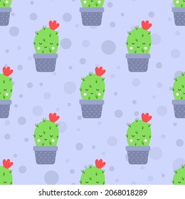 Cute cactus flat style seamless pattern. Vector illustration background for design, Cloth, gift paper, packaging, fabric.