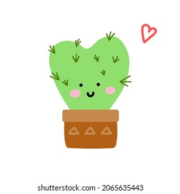 Cute cactus flat style vector illustration on white background. Houseplant succulent. Funny cacti with faces in pots for design, cards, stickers.
