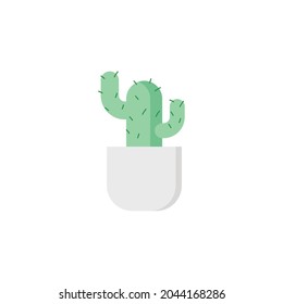 Cute cactus flat vector illustration in a white vase for icons, stickers and print designs