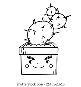  Cactus lindo en una maceta de flores. Ilustración vectorial de plantas interiores