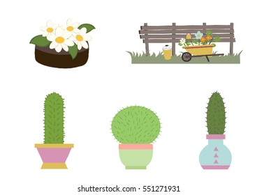 Cute cactus and flowers