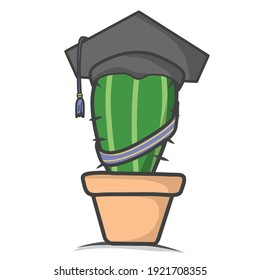cute cactus graduation character design vector template illustration
