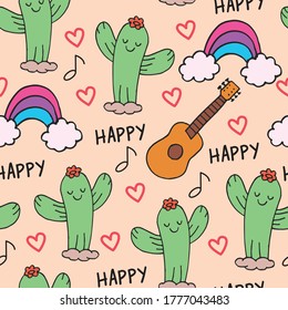Cute cactus hand drawn seamless pattern