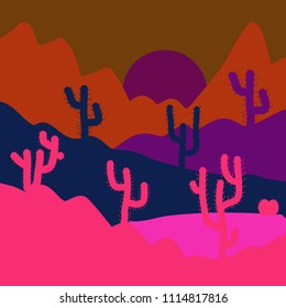 Cute cactus and hand drawn textures. Perfect for fabric, textile. Vector background on pink, orange and brown.