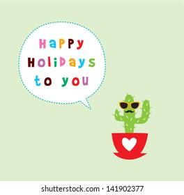 cute cactus happy holidays greeting