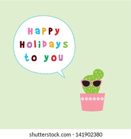 cute cactus happy holidays greeting