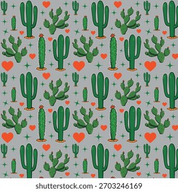Lindo Cactus y Corazones Desierto Patrón sin fisuras