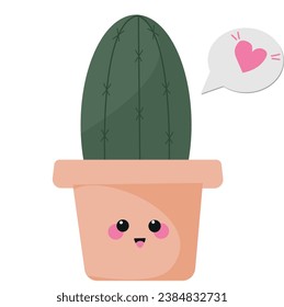 Cute cactus house plant vector illustration with face