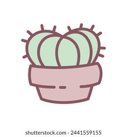 Cute cactus icon. Hand drawn illustration of a home plant isolated on a white background. Kawaii sticker. Vector 10 EPS.
