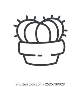 Cute cactus icon. Hand drawn monochrome illustration of a heart-shaped succulent isolated on a white background. Vector 10 EPS.
