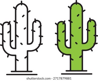 cute Cactus icon logo vector symbol sign in clean line art style for nature desert plant and botanical themes	