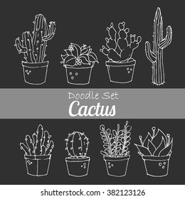 Cute Cactus icon sets. Vector hand drawn illustration