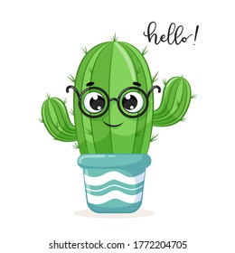 Cute cactus iilustration. Vector illustration for greeting card, party invitation, fashion clothes t-shirt print.