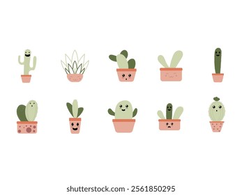 Cute Cactus Illustration Element Set