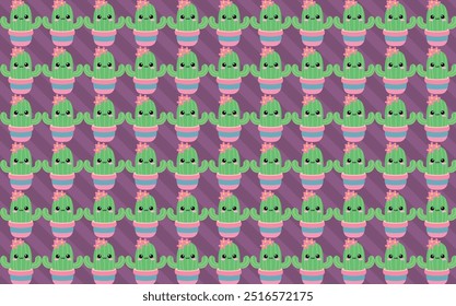 cute cactus illustration, pattern with pink and purple tones