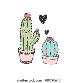 Cute cactus illustration. Pefect for valentine's day