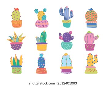 Coleção de Conjuntos de Ilustrações Cactus Bonitos