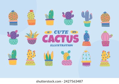 Cute Cactus Illustration Vector Set
