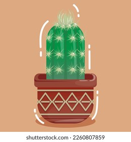 cute cactus inside a flowerpot in cartoon style