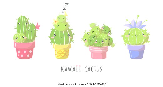 Cute cactus isolated on white background. T-shirt design. Vector illustration. Flat design. EPS 10.