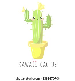 Cute cactus isolated on white background. T-shirt design. Vector illustration. Flat design. EPS 10.
