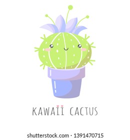 Cute cactus isolated on white background. T-shirt design. Vector illustration. Flat design. EPS 10.