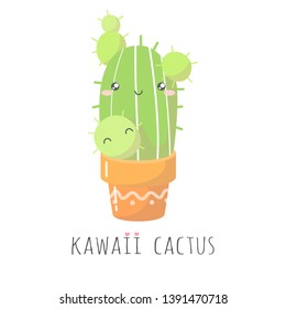 Cute cactus isolated on white background. T-shirt design. Vector illustration. Flat design. EPS 10.