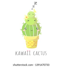 Cute cactus isolated on white background. T-shirt design. Vector illustration. Flat design. EPS 10.