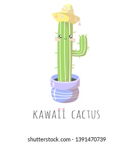 Cute cactus isolated on white background. T-shirt design. Vector illustration. Flat design. EPS 10.
