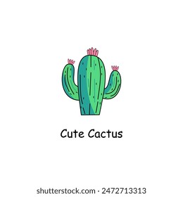 Cute cactus isolated on white background.  Desert spiny plant, mexico cacti flower and tropical home plants, succulents