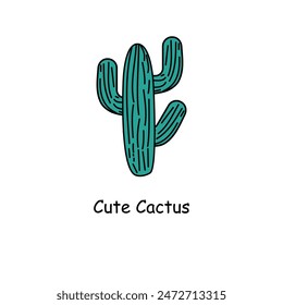 Cute cactus isolated on white background.  Desert spiny plant, mexico cacti flower and tropical home plants, succulents