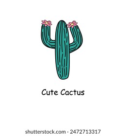 Cute cactus isolated on white background.  Desert spiny plant, mexico cacti flower and tropical home plants, succulents