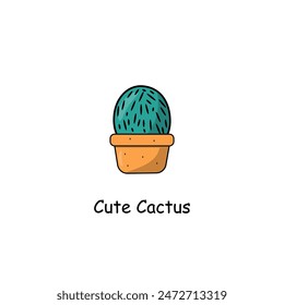 Cute cactus isolated on white background.  Desert spiny plant, mexico cacti flower and tropical home plants, succulents