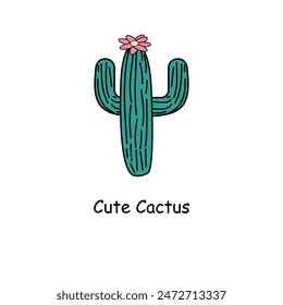 Cute cactus isolated on white background.  Desert spiny plant, mexico cacti flower and tropical home plants, succulents