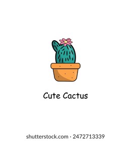 Cute cactus isolated on white background.  Desert spiny plant, mexico cacti flower and tropical home plants, succulents