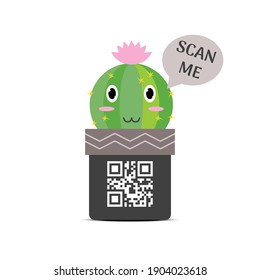 Cute cactus mit lettering scan me QR-Code-Vorlagenhintergrund.