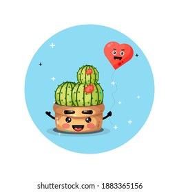 Cute cactus loves balloons vector