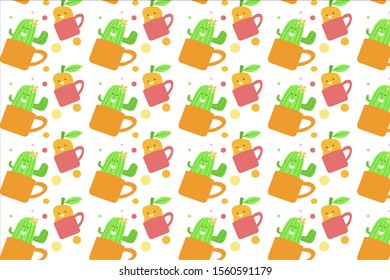 cute cactus and mango in the cup