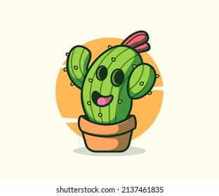 ilustración de mascota de cactus lindo, vector. estilo de dibujos animados planos.