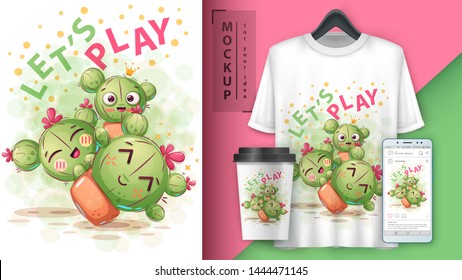 Cute cactus - Mockup for your idea. Vector eps 10