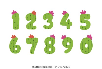 Cute cactus number colorful letter