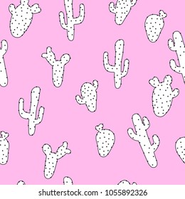 Cute cactus on pink background.Seamless pattern.